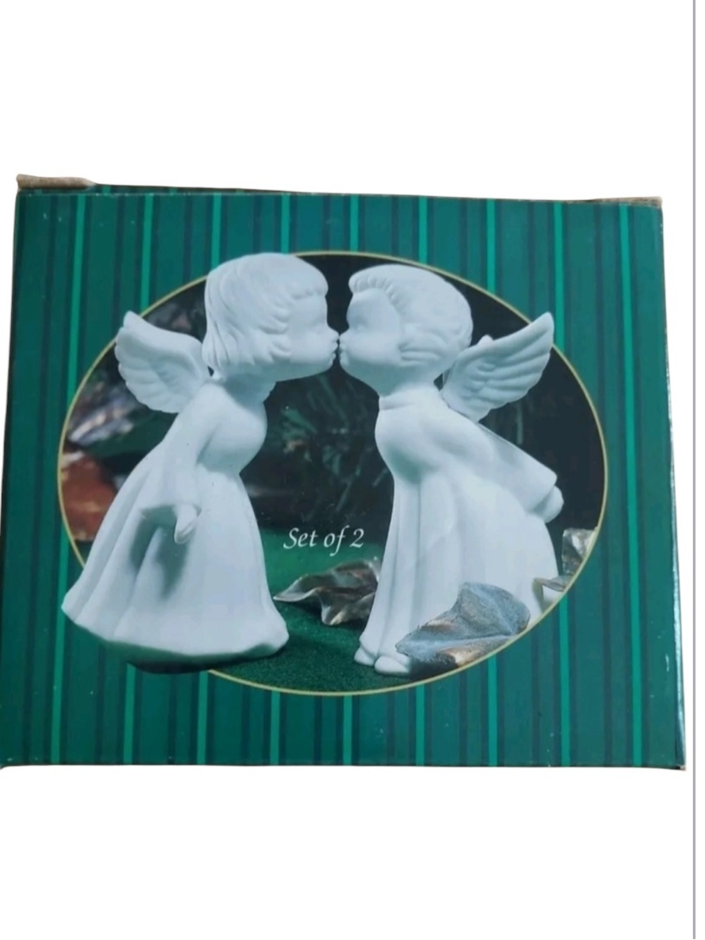 VINTAGE Bisque Porcelain Kissing Angels Figurine Giftco in excellent condition